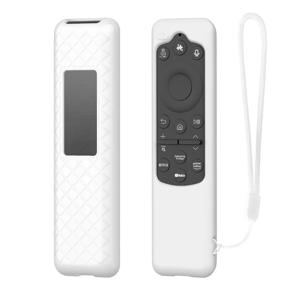 Silicone TV Remote Controller Cover with Lanyard Shockproof Protective Case Soft Shell for Samsung BN59-01432A/BN59-01480L Oasis Select White