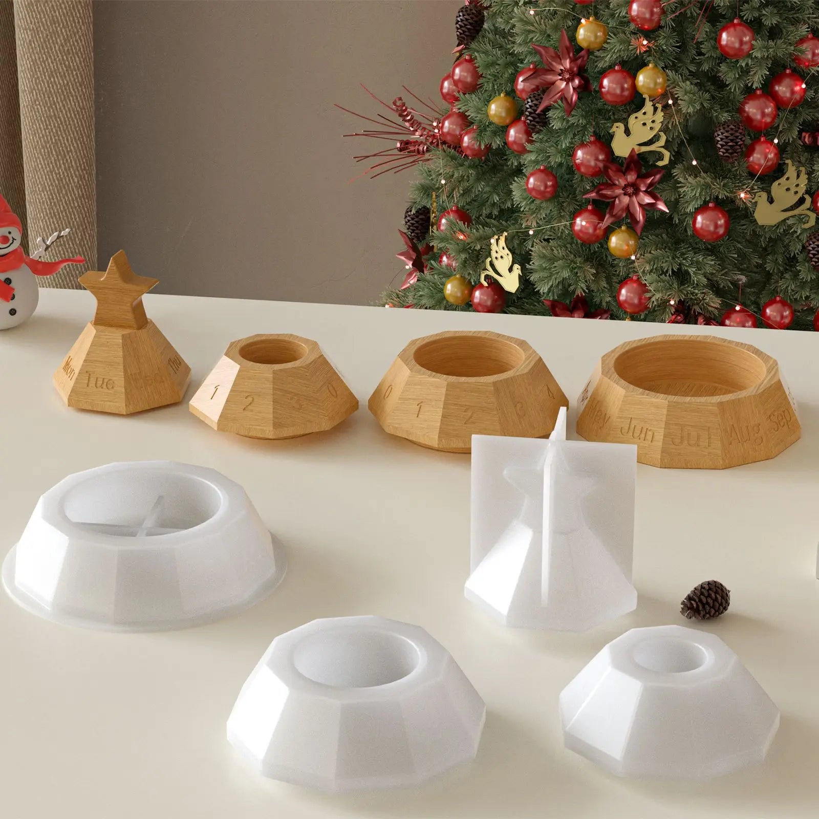 Perpetual Calendar Resin Mold Christmas Tree Storage Box Silicone Mold DIY Aromatherapy Plaster Desk Calendar Ornament Mold Oasis Select