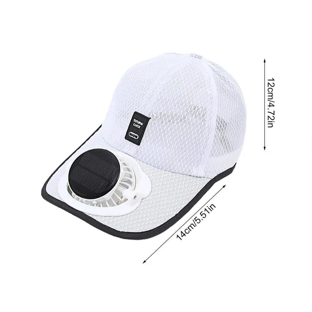 Summer Fan Sunhat Women Men Fan Baseball Hat Strong Wind Cooling Sun Protection Fan Solar Charging FanCap Oasis Select White