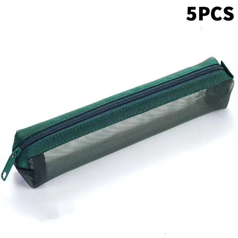 1/5Pcs Mesh Pencil Case Portable Zipper Pouch Stationery Organizer Students Exams Pencil Case School Stationery Supplies Oasis Select 5PCS Green