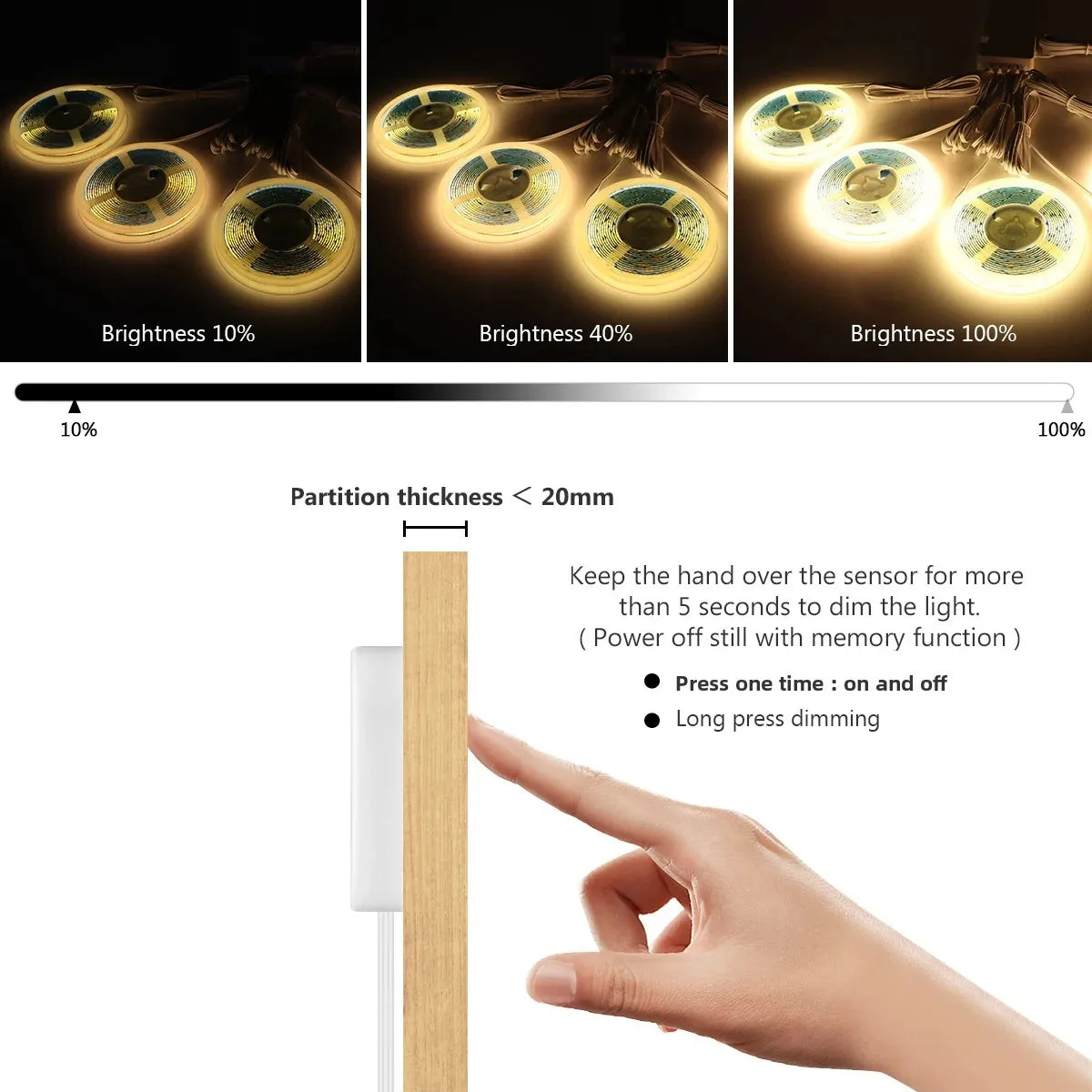 DIY COB Strip Light Can Cut,Touch Dimmable COB Lamp Ribbon Embeddable Wood Grain Grille Decor Wall Ceiling Ambinet Lighting Oasis Select