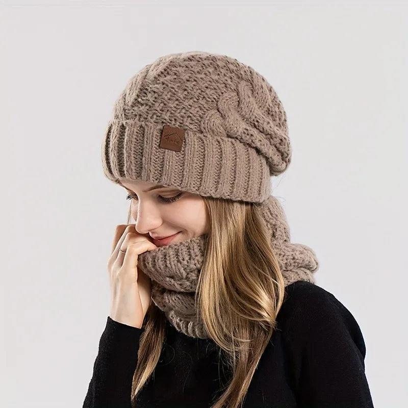 1pc Thickened Winter Hat and Scarf Set, Ear Protection Beanie & Shawl for Men Women, Unisex Couple Cold Weather Gear,Christmas Oasis Select khaki