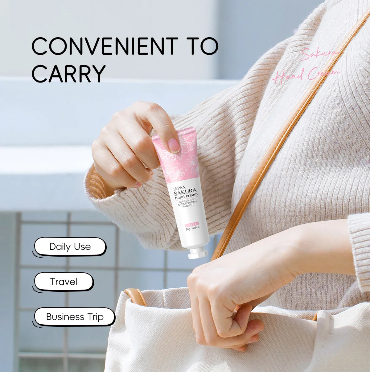 LAIKOU Sakura Hand Cream Hydrating Moisturizing Nourishing Smoothing Brightening Repairing Non‑Greasy For Dry Rough Skin 30g Oasis Select
