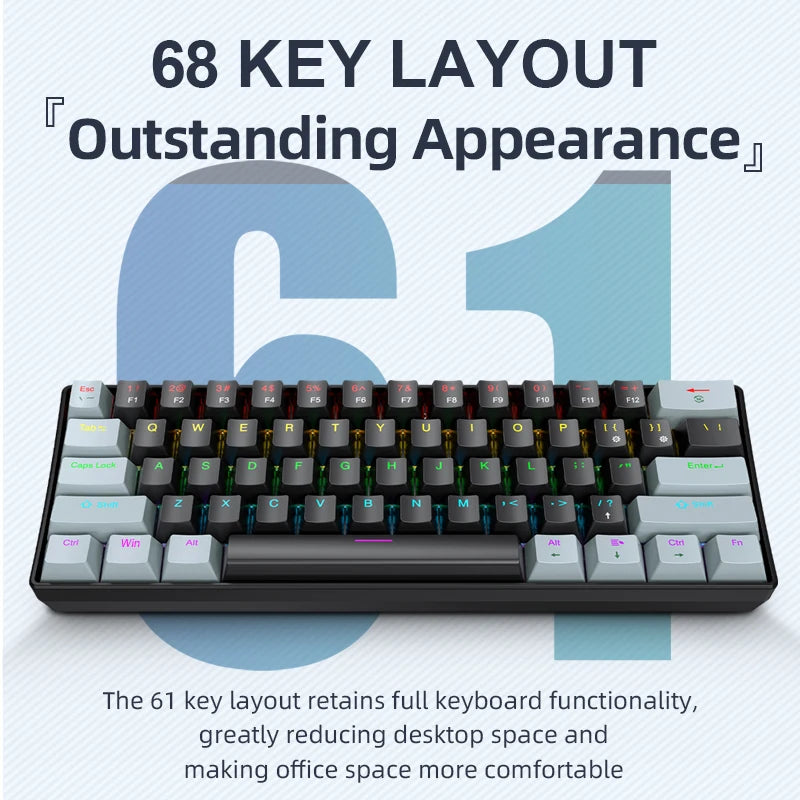 APAYADO K61 Mini Mechanical Keyboard,Wired,61 Keys,Phantom RGB, Black/White Red/Blue Mechanical Switch for Gaming,60% Portable Oasis Select