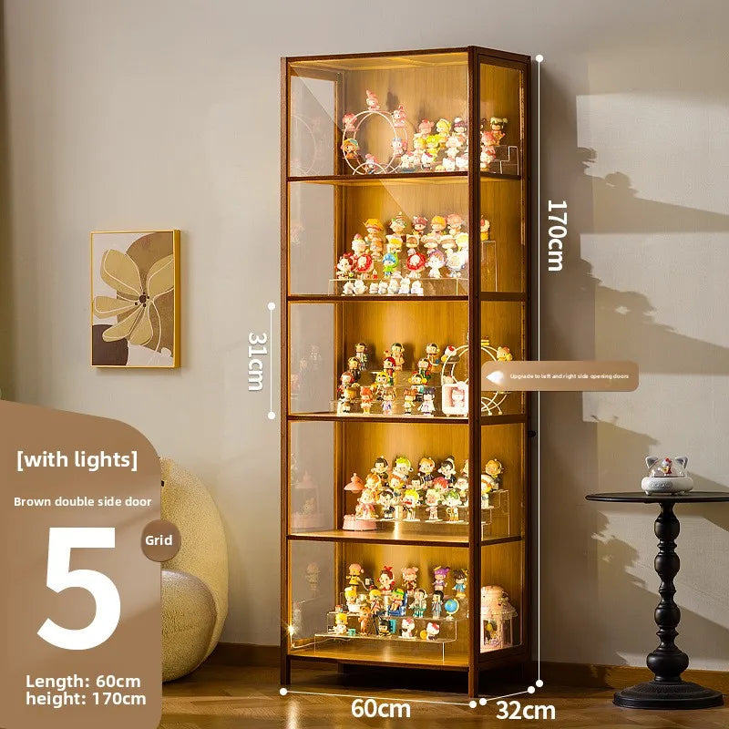 Luxury Glass Door Solid Wood Figure Blind Box Model Dust-proof Display Cabinet Design Model Cabinet Storage Storage Cabinet Oasis Select Brown 5-60