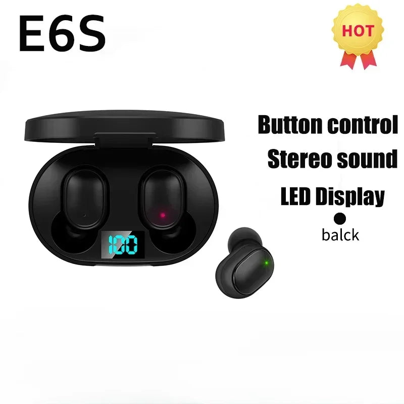 TWS E6S Bluetooth Earphones Wireless Bluetooth Headset Noise Cancelling Headsets With Microphone Headphones For Xiaomi Redmi Oasis Select black