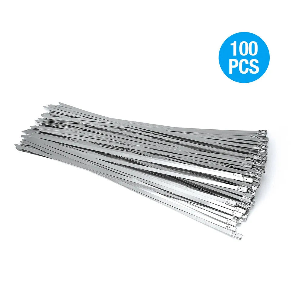 100Pcs 304#Stainless Steel Cable Ties 4.6mm Heavy Duty Self-Locking Cable Zip Tie Multi-Purpose Metal Exhaust Wrap Locking Ties Oasis Select