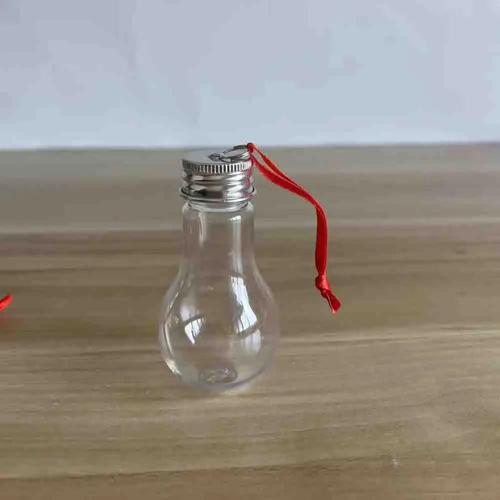 50ml Fillable Transparent Light Bulb Bottle With red rope Christmas Decoration Atmosphere Transparent PET Material Juice Bottle Oasis Select silver 50ml