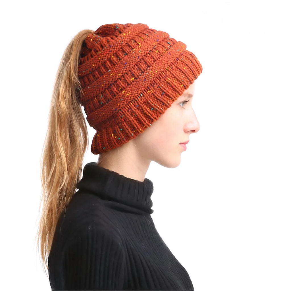 Mixed color hollow top hat with large brim, knitted ponytail, parent-child hat, yarn and yarn versatile Oasis Select 5