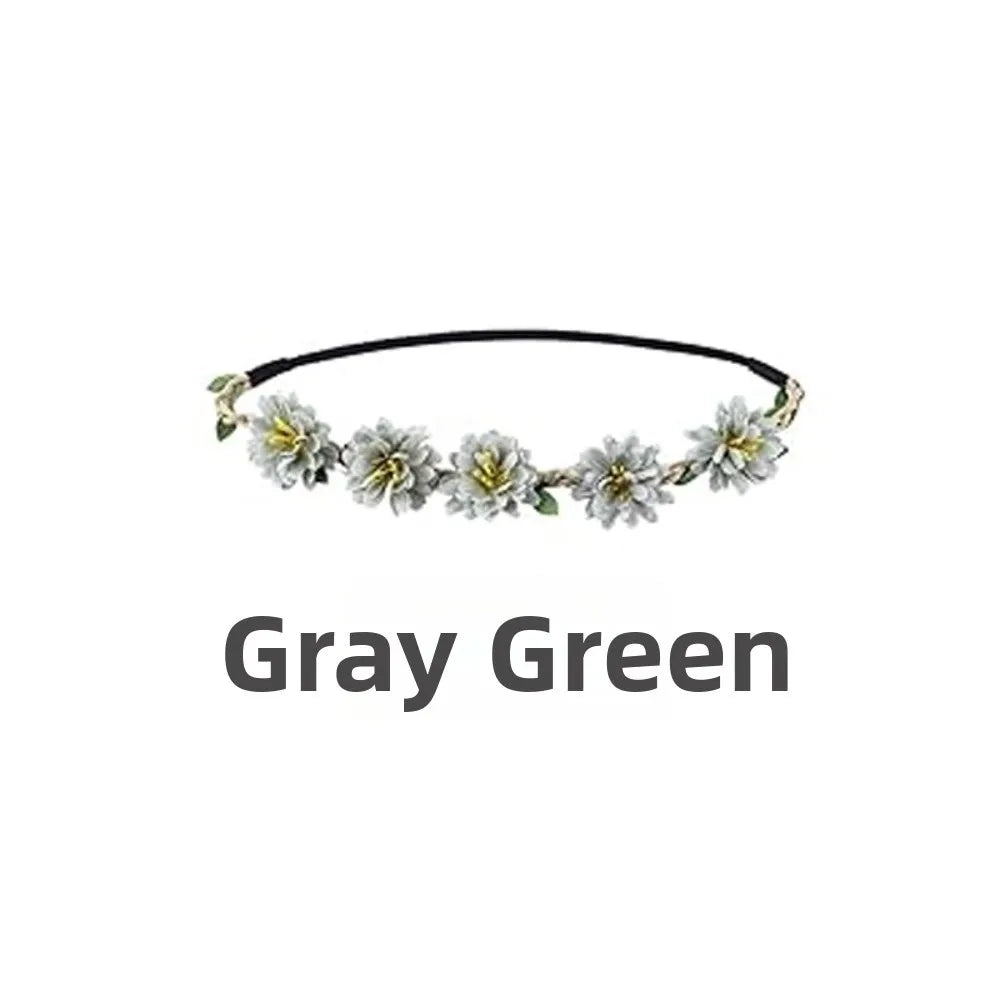 Pink Rose Floral Wreath Crown Hand Woven Adjustable Ribbon Bohemia Garland Headpiece Vintage Elegant Wedding Hair Accessories Oasis Select Green