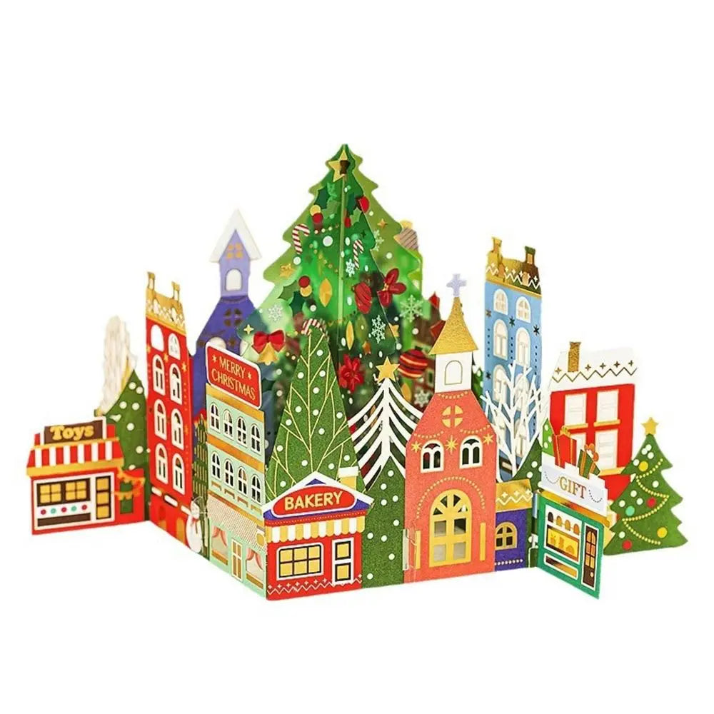 3D Pop-Up Christmas Card with Envelope – Gold Paper Carving