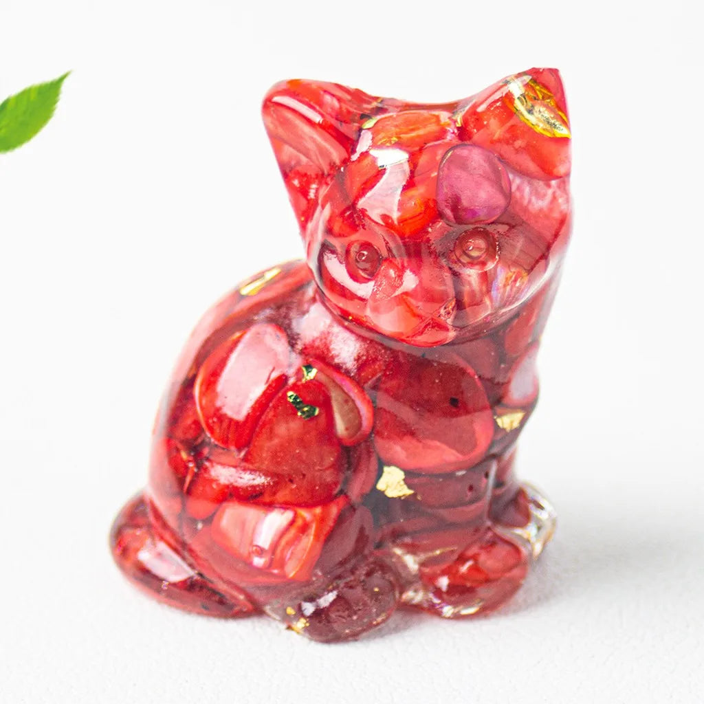 Natural Crystal Gravel Resin Sitting Turning Face Cat Figurine Gold