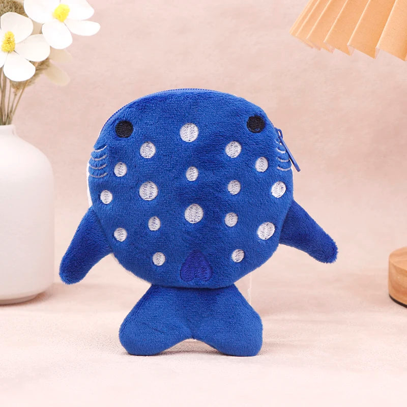 Cute Blue Shark Mini Whales Coin Purse Plush Zipper Coin Wallet Designer Women's Small Change Bag Key Earphone Pouch Oasis Select MR-03
