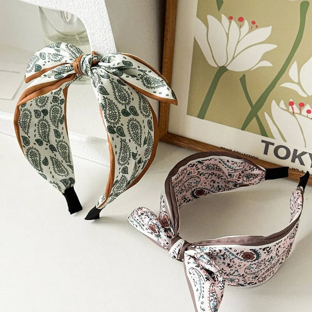 New Wide Brim Bowknot Headband Floral Paisley Hair Band Elastic Cloth Hair Hoop Girls Oasis Select