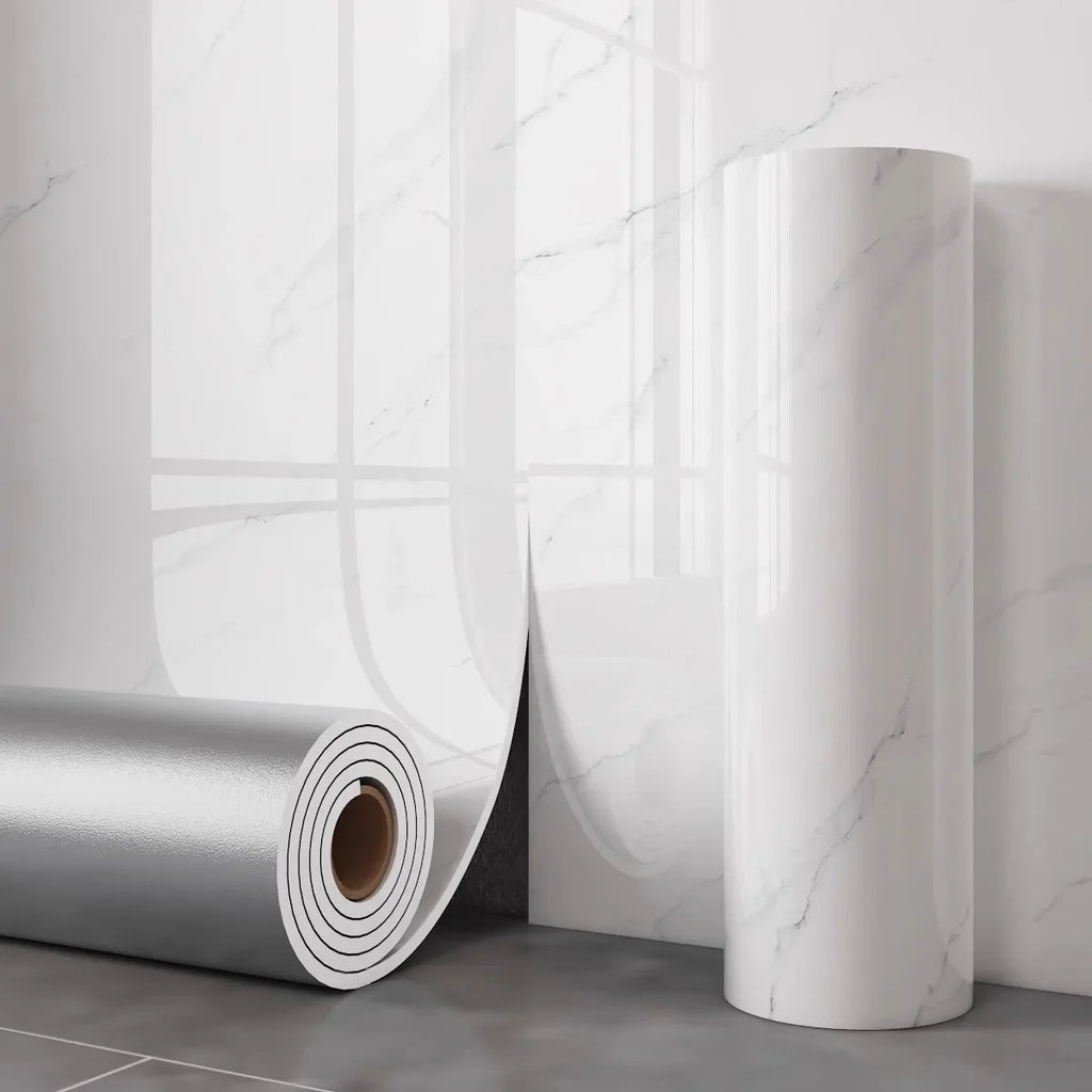 Self Adhesive Marble Wallpaper Waterproof Moisture Proof Faux Tile Wall Sticker for Bathroom Living Room Accent Wall Home Decor Oasis Select 40x300cm White-1Roll