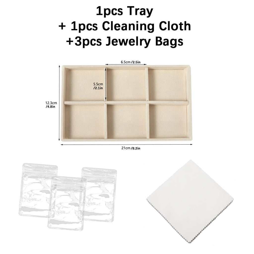 Velvet Jewelry Display Tray Set, Exquisite Jewelry Organizer, Portable Ring, Earring, Necklace Storage Box, Anti-Oxidation Pouch Oasis Select SET 6