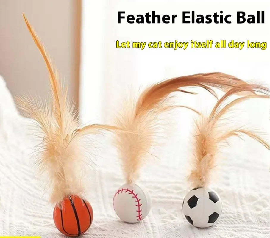 New Popular Chicken Feather Rubber Elastic Ball Feather Throwing Cat Toy for Self-entertainment and Boredom Pet Toy Oasis Select
