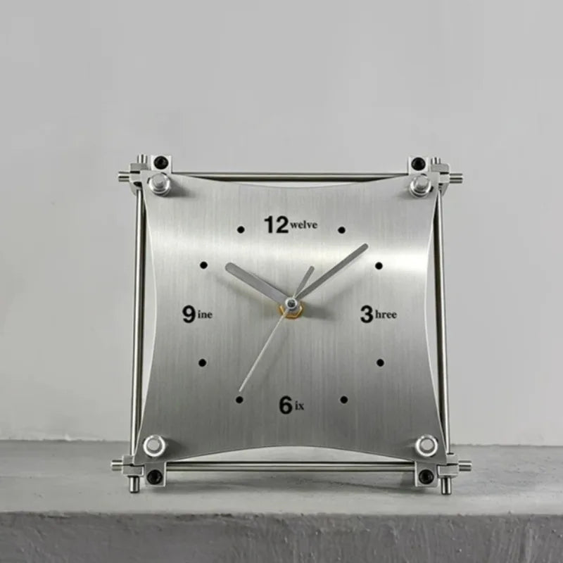 Stainless Steel Geometric Desk Clock Creative Word Number Dial Silent Timepiece Modern Art Table Decor for Bedroom Living Room Oasis Select