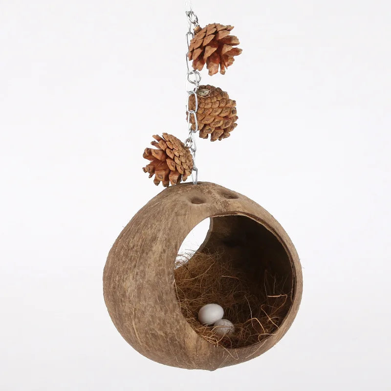 Coconut Bird Nest Hut With Ladder Hanging,Hanging Coconut Bird House Parrot Hideout Bird Cage For Lovebird Pigeons Pet Supplies Oasis Select
