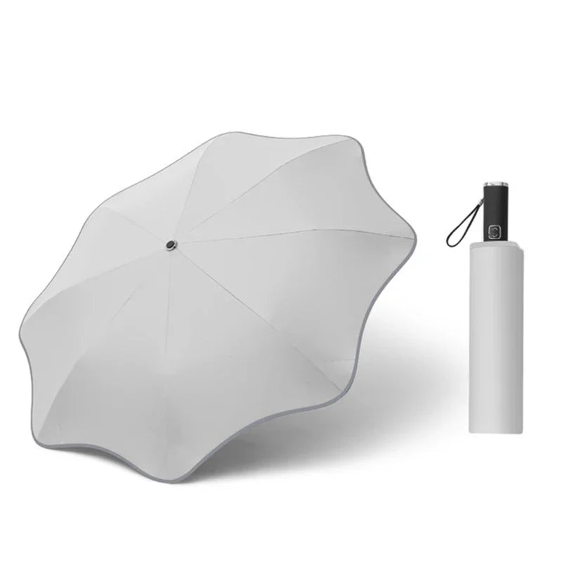 Creative Three Fold Automatic Round Corner Reflective Umbrella Wrapped Edge Sunny Rain Dual Use Vinyl Umbrella Oasis Select WHITE 8K metal-fiber composite