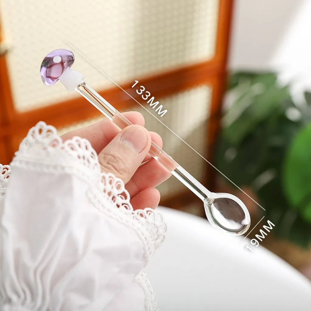 3D Mushroom Glass Spoon | Heat-Resistant Borosilicate Teaspoon