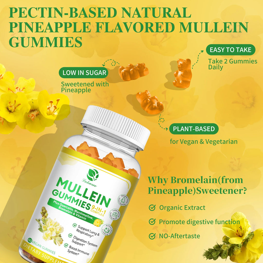 Lukaree 2Bottles 1000mg Mullein Gummies Lung Cleanse Support Respiratory Health Support Immune Health and Antioxidant Oasis Select