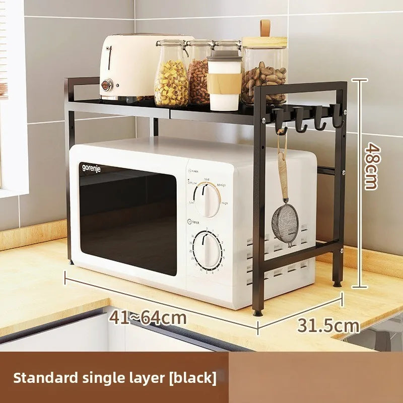 Retractable microwave oven rack, countertop, kitchen floor-to-ceiling multi-layer oven rack, household storage microwave oven Oasis Select Single layer black