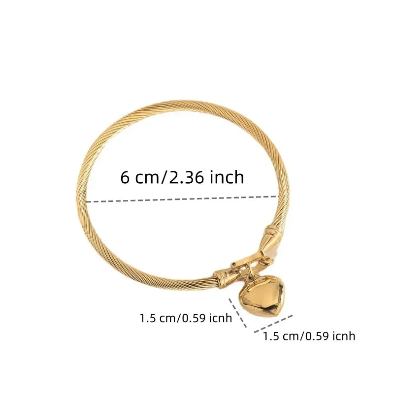 Gold Color Stainless Steel Heart Pendant Charm Bangle Bracelets For Men Women Oasis Select