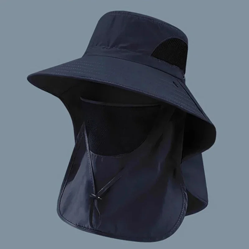 Summer Sun Hats UV Protection Outdoor Hunting Fishing Cap For Men Women Hiking Camping Visor Bucket Hat Neck Flap Fisherman Hat Oasis Select Blue