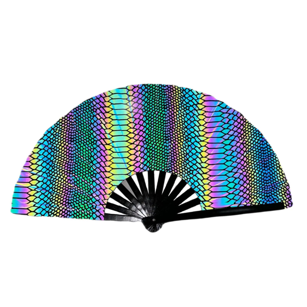 New Foldable Bamboo Fan 33cm Lightweight Holding Laser Colors Hand Fan Portable PVC Clack Clapping Fans for Line Dancing Oasis Select A51