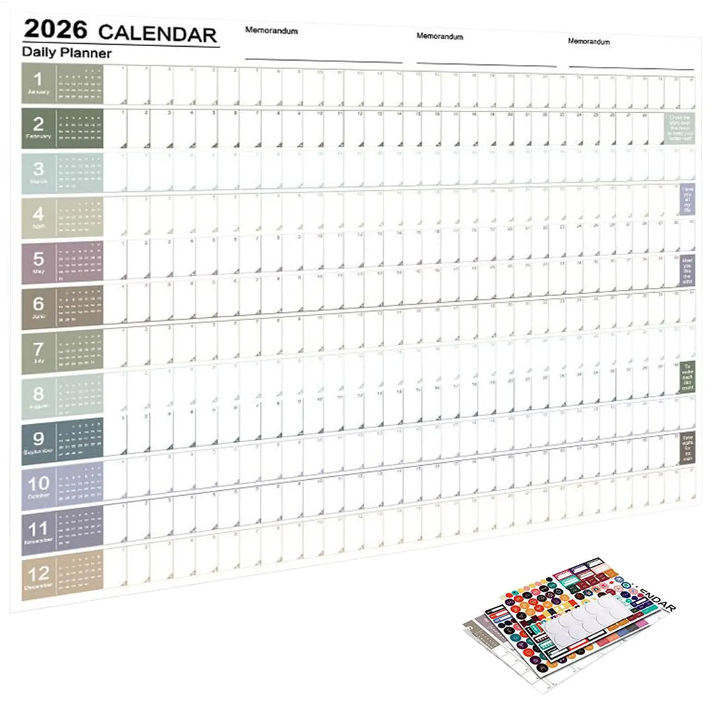 2026 Plan Calendar 29 X 20 Inch Large Notebook with Tip Labels And Sticker Wall Decor Planner for Mental Study School Task Home Oasis Select