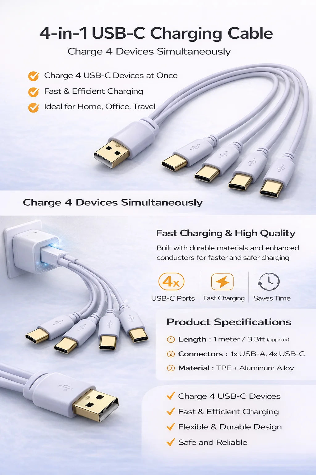 4-in-1 USB-C Charging Cable For Battery And other device Oasis Select