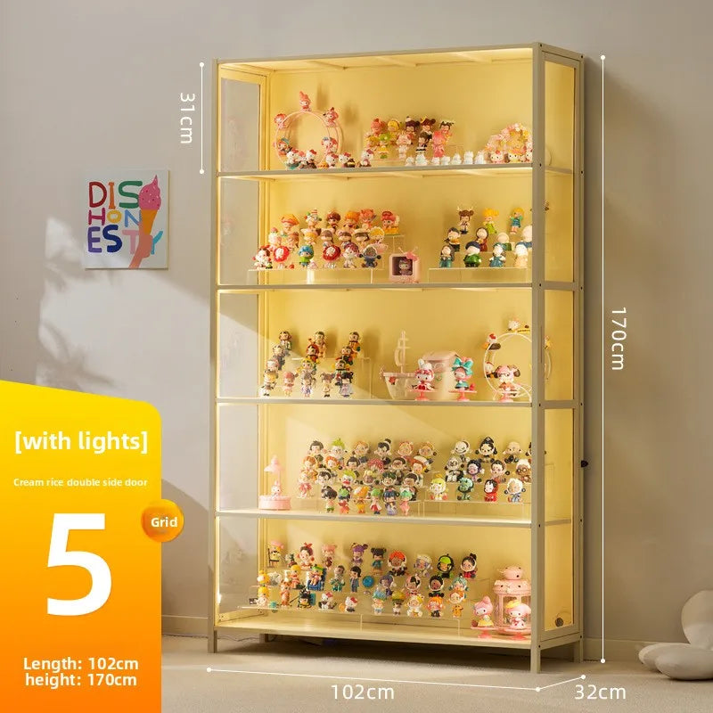Luxury Glass Door Solid Wood Figure Blind Box Model Dust-proof Display Cabinet Design Model Cabinet Storage Storage Cabinet Oasis Select Milky White 5-102