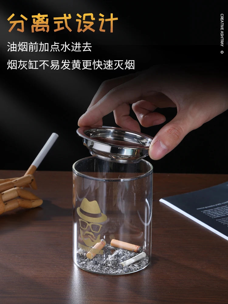 Innovative stainless steel glass ashtray with anti fly ash cover standing ashtray Oasis Select