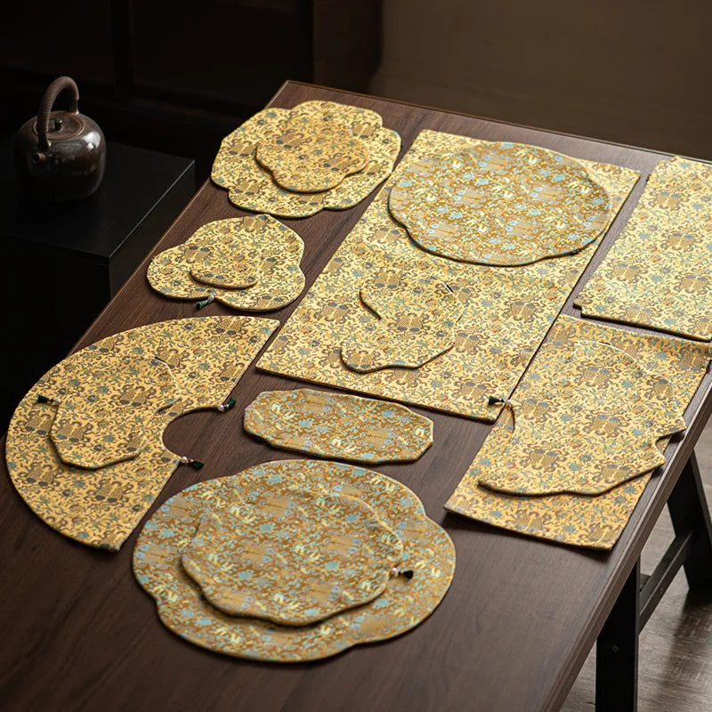 Chinese Zen-style Satin Tea Mat, High-end Women's Tea Table Mat, Double-sided Floral Dry Tea Mat, Teapot Mat, Table Runner Oasis Select