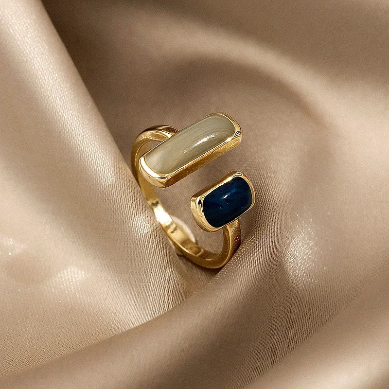 Fashion Retro Gold Double Oil Drop Women's Open Ring Geometric Gold Metal Ring Wedding Jewelry Birthday Gift Oasis Select