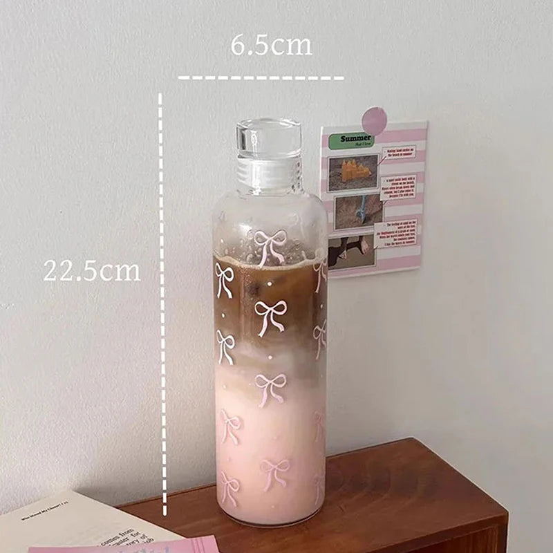 1pcs 500ML Kawaii Bow Plastic Water Bottle With Time Scale Transparent Water Cup Outdoor Sports School Drinking Water Bottle Oasis Select 500ML