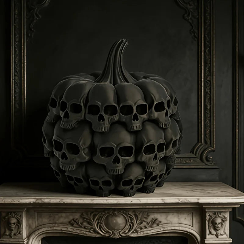 Black Skull Pumpkin Decorations Gothic Halloween Decorations Skeleton Stacked Pumpkin Statues Family Party Horror Theme Gifts Oasis Select
