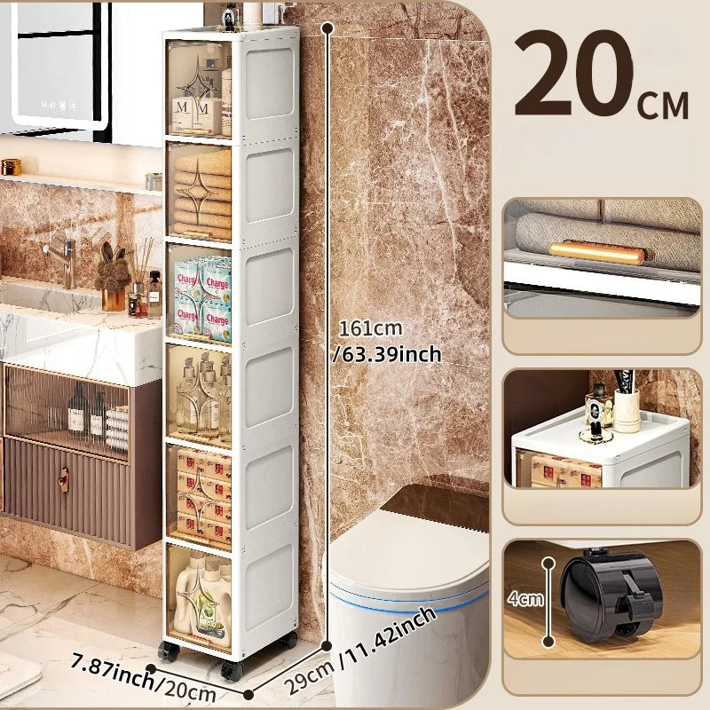 Heavy-Duty Space-Saving Flip Slim Cabinet 3-5 Tiers 20cm Wide Rolling for Kitchen Bedroom Bathroom Living Room 2 Colors Option Oasis Select 6 Layers-tawny