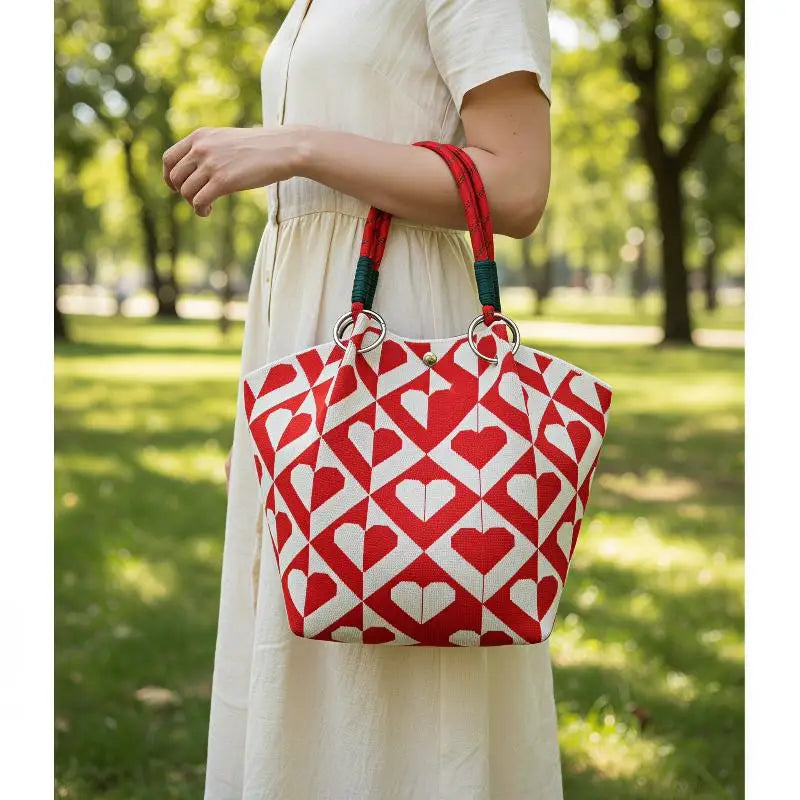Women's Vintage Knit Tote Bag Storage Bag Lightweight With Metal Rings Snap Closure For Casual Travel Handbag Oasis Select