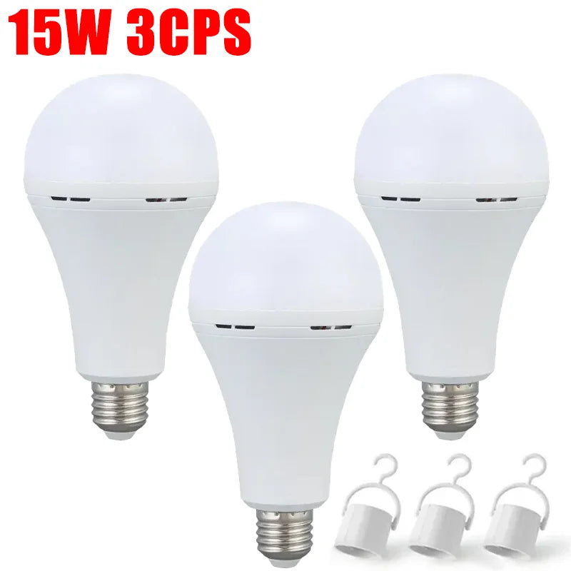 E27 High Brightness Emergency LED Lamp Bulbs 15W Rechargeable Light Bulb Outdoor Camping Fishing Portable Household Lantern Oasis Select 15W 3PCS