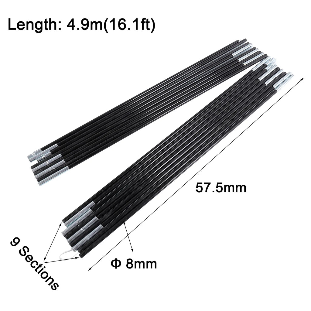 1Pair Tent Rod Bracket 3-4.9m Collapsible Camping Tent Pole Bars Support Rods Awning Frames Kit Hiking Travel Outdoor Tools Oasis Select