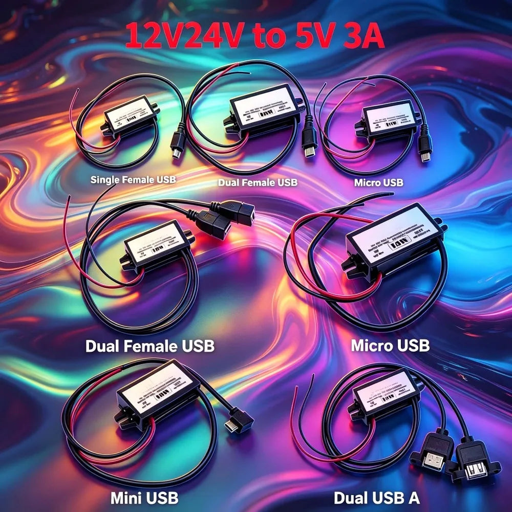 12V24V to 5V 3A Power Supply Module Male Female USB Adapter Mini USB Micro USB Adapter DC-DC Step Down Buck Converter for Car Oasis Select