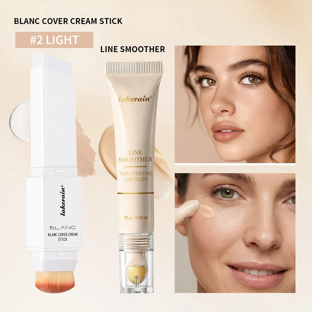Line Smoother Targeted Fine Line Blurring Primer Wrinkles & Pores Subtly Tinted With Vitamin C & Niacinamide Korean Makeup Oasis Select SET 2