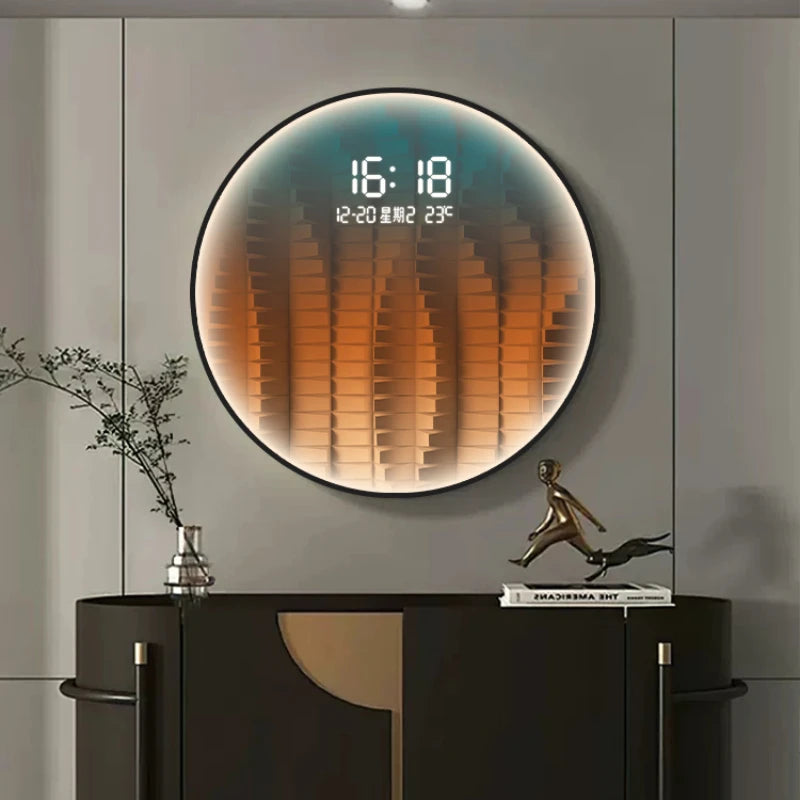 Light luxury gradient square living room decorative painting with LED wall clock restaurant creative light hanging picture clock Oasis Select