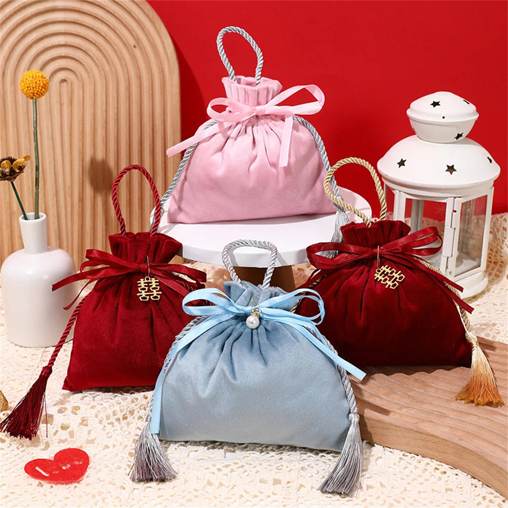 Velvet Candy Box Gift Bag Velvet Cloth Drawstring Tassel Bag Wedding Party Candy Pouches Wedding Party Fashion Drawstring Pocket Oasis Select