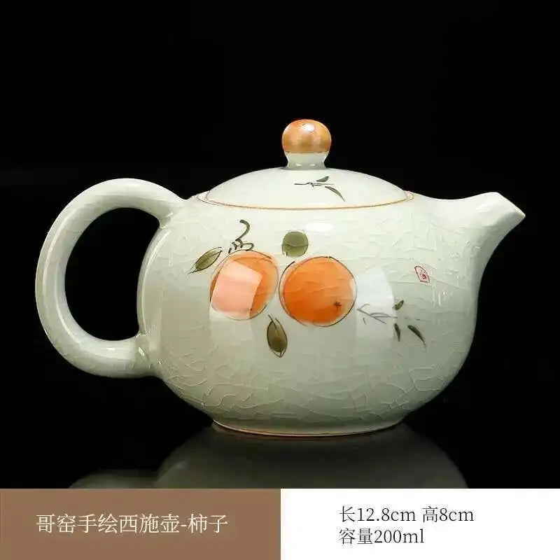 Multiple underglaze color hand-painted Ge kiln tea pots, ceramic ice cracked glaze single pot, Xi Shi pot, Kung Fu tea set tea Oasis Select Teapots - Persimmons