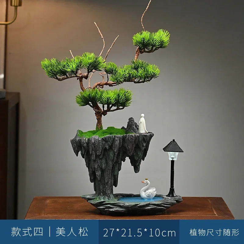 Sky City Simulation Green Plant Welcome Pine Bonsai Decoration Living Room Wine Cabinet Decoration Zen Desk Decoration Oasis Select Beauty pine tree
