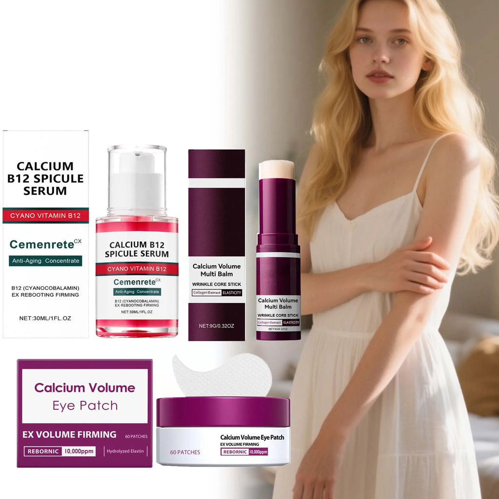 Calcium Skincare Set Anti-Aging Calcium Volume Facial Serum Eye Patches Multi Balm Fade Fine Lines Reduce Dark Circles Nourishes Oasis Select