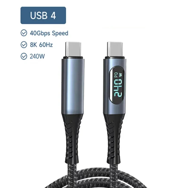 1m 240W USB 4.0 Type C to Type C Cable Fast Charge 8K 60Hz 40Gbps Data cable Compatible with Thunderbolt 4 Digital Display Power Oasis Select USB4.0 Led 1m